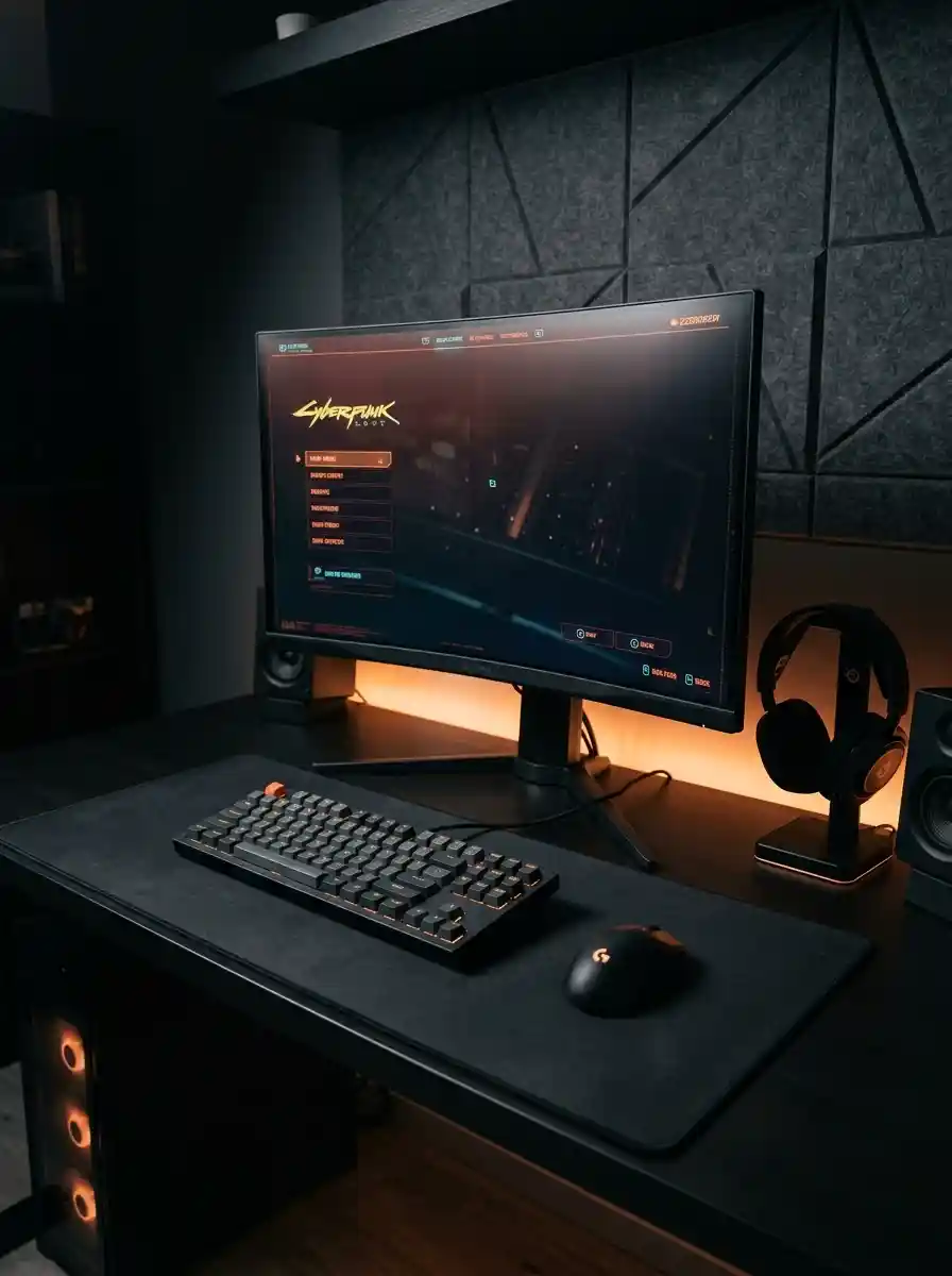 Gaming desk with computer setup